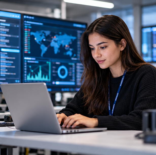 Students studying Information Technology courses in Australia in a modern ICT lab